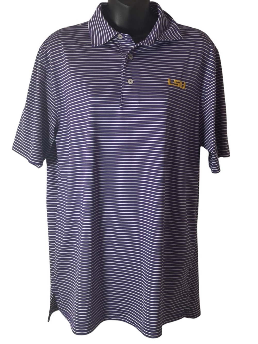 Southern Tide Purple & White Striped LSU Polo Shirt Sz S